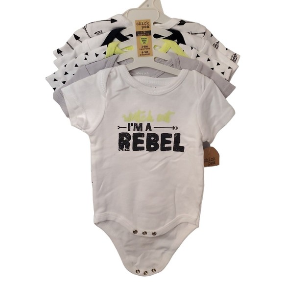 Chick Pea Baby's 5pk Bodysuit Size 3-6 6-9 Months White Gray Multi-colored Comfy - Picture 1 of 10